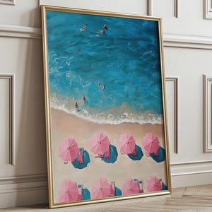 Summer Wall Art, Trendy Beach Print, Pink Beach Umbrellas Poster, Coastal Cowgirl Wall Decor, Coastal Granddaughter Gifts, Dorm Wall Decor