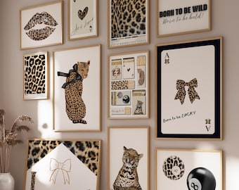 Leopard Wall Art Set, Aesthetic Dorm Wall Decor, Trendy Girly Wall Prints Aesthetic, Digital Download, Cheetah Poster