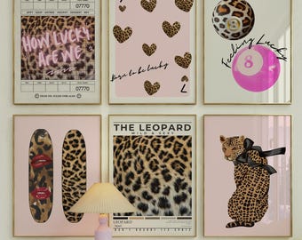 Pink Leopard Wall Art Prints: Girly Dorm Decor Set (Digital Download