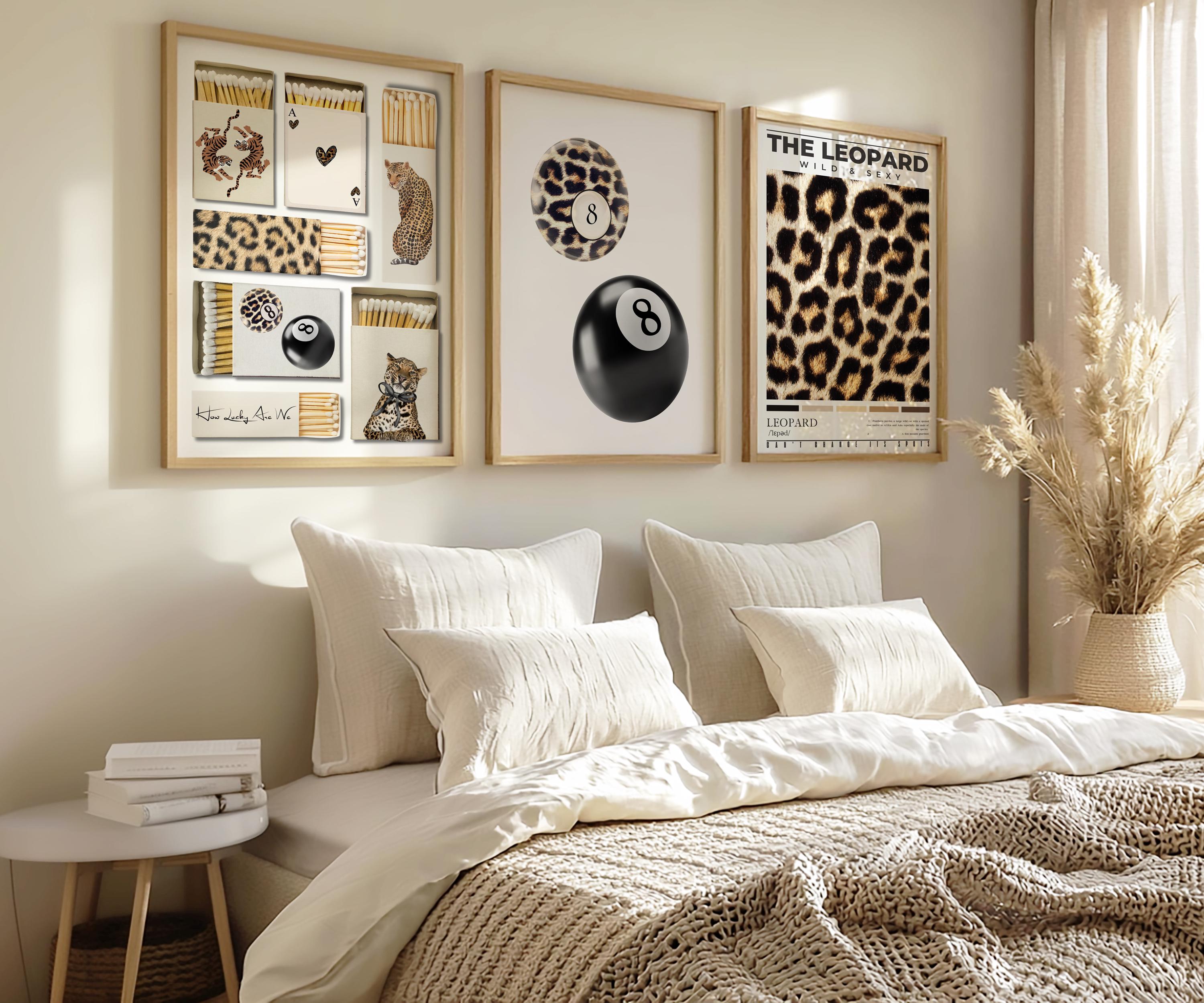 Leopard Matchbox Wall Art Set of 3, Aesthetic Dorm Wall Decor, Trendy Girly Wall Prints Aesthetic, Digital Download, Cheetah Poster