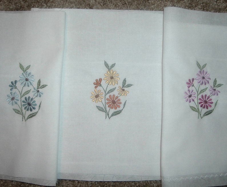 Set of 3 Machine Embroidered Floral Quilt Blocks 9 inches