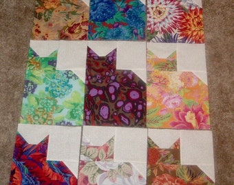 Set of 9 Kaffe Fassett Collective Large Cat Quilt Blocks 8 1/4 x 12 3/4 inches