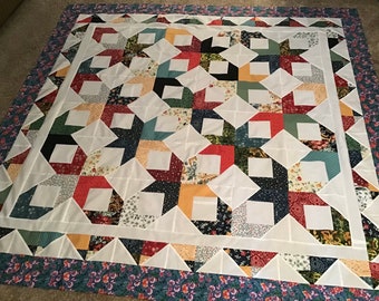 Quilt Top to Finish Multicolored Floating Stars 61 x 61 inches