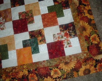 Quilt Top to Finish Fall Sunflowers Tumbling Blocks 39 x 47 inches