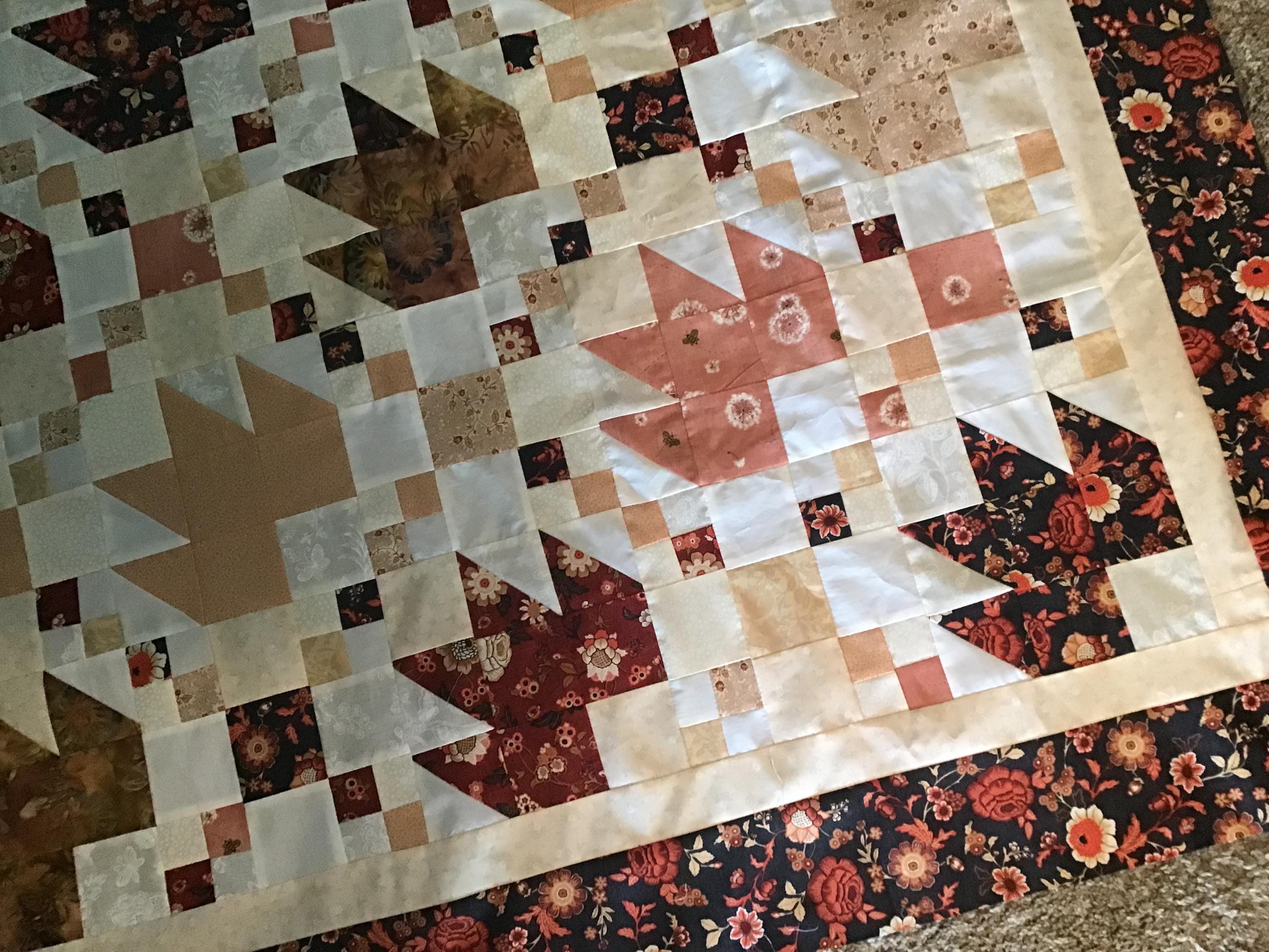 RESERVED for DONNA Quilt Top to Finish Falling Autumn Leaves 46  x 54 inches Plus 4 Additional Leaves