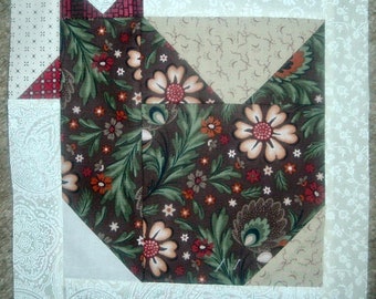 Set of  12 Already  Pieced Scrappy Chickens Hens Quilt Blocks Presewn 9 x 9 inches