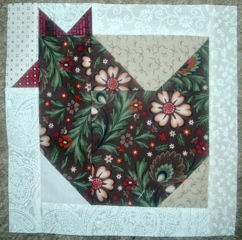 Set of 12 Already Pieced Scrappy Chickens Hens Quilt Blocks Presewn 9 x 9 inches image 1