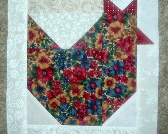 Set of  12 Already  Pieced Scrappy Chickens Hens Quilt Blocks Presewn 9 x 9 inches