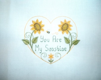 Set of 4 Machine Embroidered Quilt Blocks You Are My Sunshine 8.5 inches