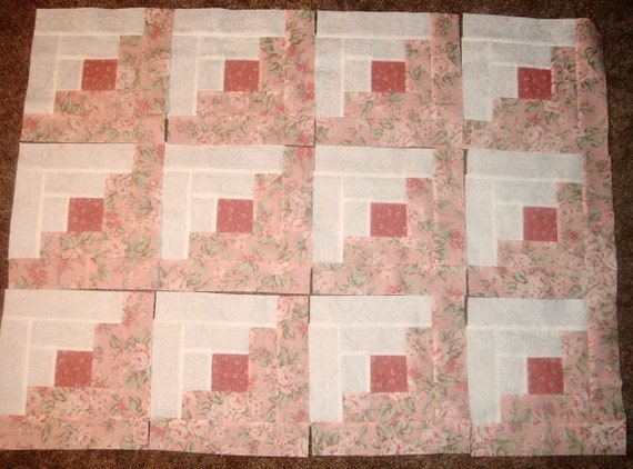 Set Of 12 Presewn Individual Log Cabin Quilt Blocks Delicate Etsy