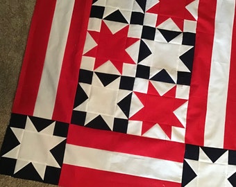 Quilt Top to Finish Patriotic Veteran Military Americana 34 x 49 inches