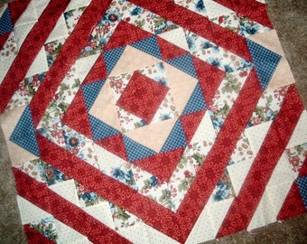 Quilt Top to Finish Wallhanging Table Topper Red White Blue Floral 25 x 25 inches