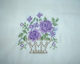 Set of 3 Machine Embroidered Quilt Blocks Flower Baskets 8.5 inches