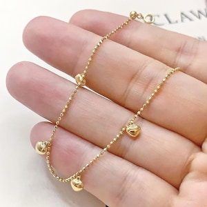 18K Gold Heart Bracelet, Heart Charm Bracelet, Dainty Gold Bracelet, Dainty Gold Jewelry, Gold Love Bracelet