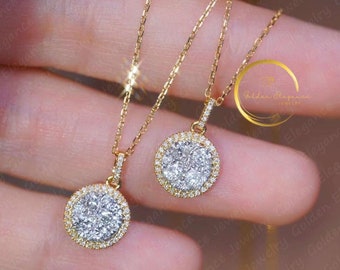 Colgante de diamantes naturales de oro de 18K, colgante de diamantes redondos, colgante de diamantes reales, regalo de diamantes, colgantes de boda