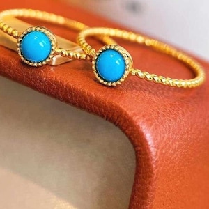 18K Yellow Gold Natural Blue Turquoise Ring, Gold Sleeping Beauty Turquoise Ring, Gold Sleeping Beauty Ring