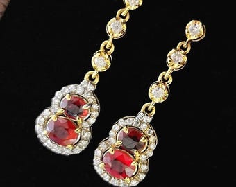 18K Gold Natural Ruby Diamond Earrings, Natural Ruby Earrings, Wedding Earrings, Engagement Earrings, Anniversary Earrings