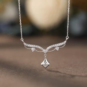 18 kt witgoud 0,27 karaat natuurlijke diamanten ketting, diamanten ketting, echte diamanten ketting, trouwketting, verlovingsketting