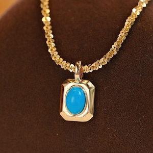 18K Gold Natural Blue Turquoise Pendant, 18K Gold Sleeping Beauty Turquoise Pendant, Sleeping Beauty Pendant, No Gold Chain Included