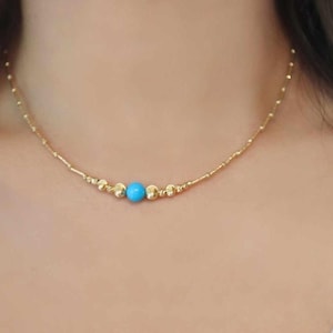18K Yellow Gold Natural Blue Turquoise Necklace, 18K Yellow Gold Sleeping Beauty Turquoise Necklace, Sleeping Beauty Necklace