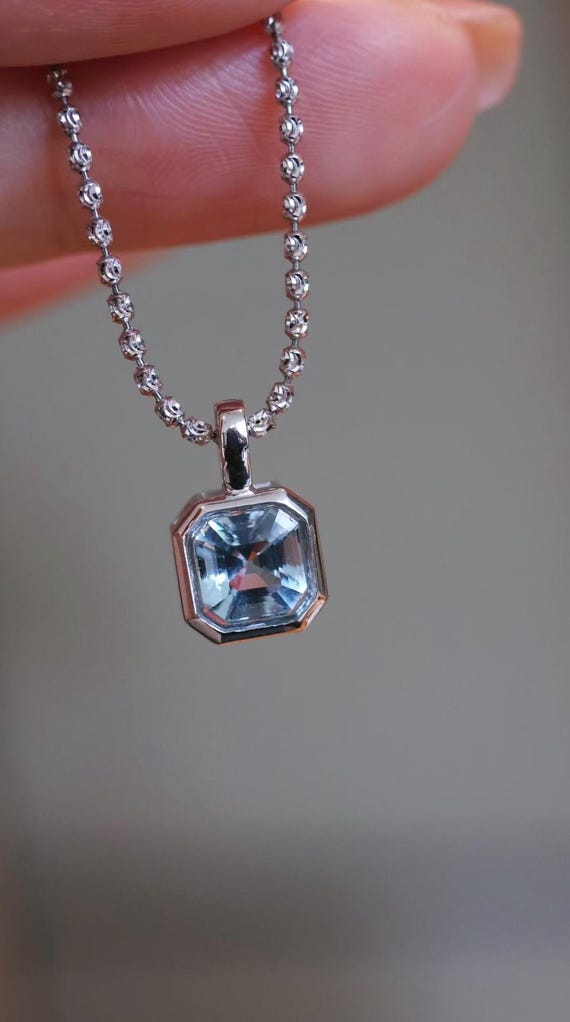 Pt950 Platinum Natural Aquamarine Pendant, Blue Gem Pendant, Anniversary Jewelry, Birthstone Pendant,No Gold Chain Included
