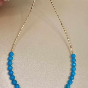 18K Yellow Gold Natural Blue Turquoise Necklace, 18K Yellow Gold Sleeping Beauty Turquoise Necklace, Sleeping Beauty Necklace