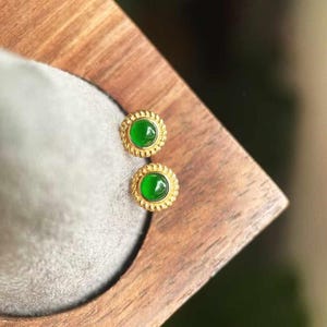 18K Gold Natural Top Green Type A Jadeite Jade Earrings, Natural Jade Earrings, Simple and Stylish Earrings, Green Jade Earrings, Jade Stud