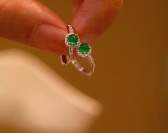 18K White Gold Natural Emerald Natural Diamond Earrings, Natural Emerald Earrings, Stylish Earrings,Emerald Stud Earrings