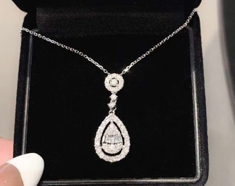 Colgante de diamantes naturales de oro blanco de 18K, colgante de diamantes de pera, colgante de diamantes reales, regalo de diamantes, colgantes de boda, NO incluye cadena de oro