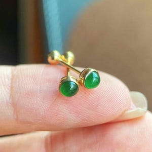 18K Yellow Gold Natural Top Green Type A Jadeite Jade Earrings, Natural Jade Earrings, Simple and Stylish Earrings, Green Jade Earrings