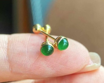 Orecchini in giada giadeite verde naturale di tipo A in oro giallo 18 carati, orecchini in giada naturale, orecchini semplici ed eleganti, orecchini in giada verde