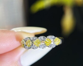 Anel de diamante amarelo natural de ouro branco 18K, anel de diamante extravagante, anéis elegantes, anel de diamante de ouro, anel de diamante real, anel de casamento