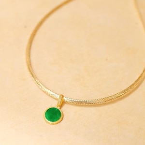 18K Gold Natural Top Green Type A Jadeite Jade Disc Pendant 18K Gold Lace Necklace, Natural Jade Pendant, Stylish Pendant