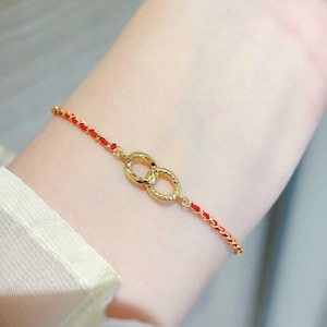 18K Gold Twisted Red Rope Bracelet, Red Lucky Bracelet, 18K Gold Red String Bracelet, Red Cord Bracelet, Gold Love Bracelet