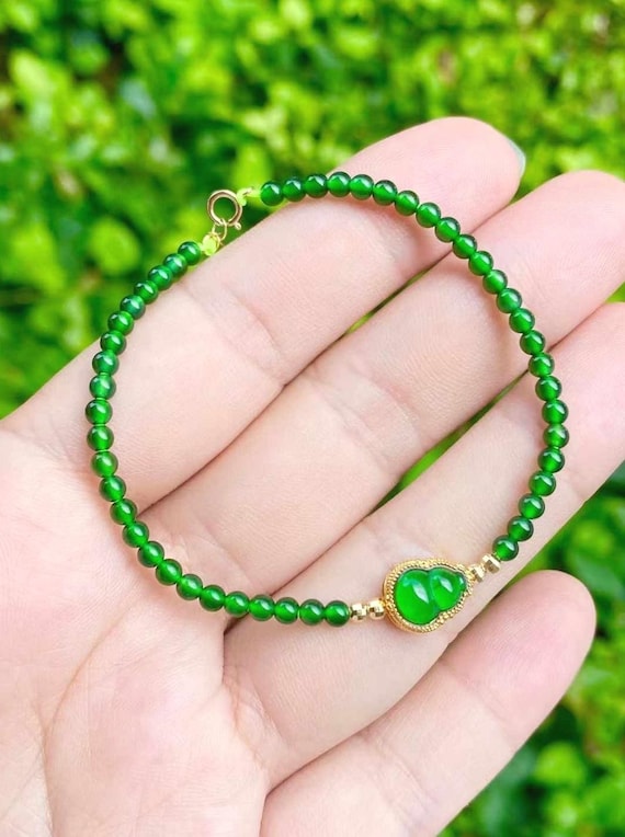18K Gold Natural Top Green Type A Jadeite Jade Gourd Beads