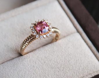 18K Gold Natural Pink Tourmaline Natural Diamond Ring, Pink Tourmaline Ring, Stylish Rings, Gold Diamond Ring,Real Diamond Ring,Wedding Ring