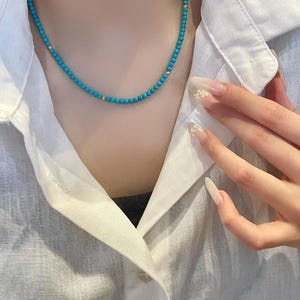 18K Gold Natural Blue Turquoise Necklace, 18K Gold Sleeping Beauty Turquoise Necklace, Sleeping Beauty Necklace, Gold Turquoise Jewelry