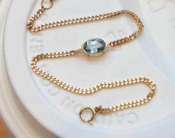18K Gold Natural Aquamarine Bracelet, Gold Gemstone Bracelet, Dainty Gold Bracelet, Anniversary Jewelry, Blue Gem Bracelet