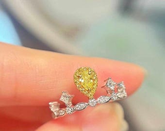 Anel em ouro branco 18K com diamante amarelo natural, anel de diamante sofisticado, anéis elegantes, anel de ouro com diamante, anel com diamante verdadeiro, aliança de casamento
