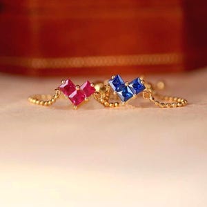 18K Yellow Gold Natural Ruby Chain Ring, 18K Yellow Gold Natural Sapphire Chain Ring, Gold Chain Ring, Stylish Rings, Gold Stacking Rings