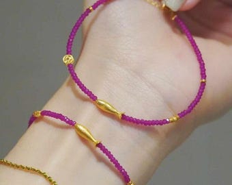 18K Gold Natural Ruby Bracelet, Gold Ruby Bracelet, Unique Bracelet, Stylish Bracelet, Lucky Bracelet