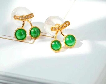 Orecchini in giada giadeite verde naturale di tipo A in oro 18 carati, orecchini in giada naturale, orecchini semplici ed eleganti, orecchini in giada verde