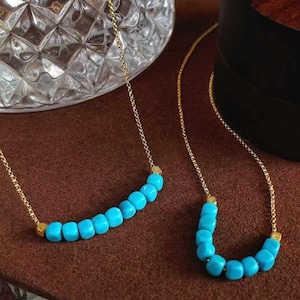 18K Yellow Gold Natural Blue Turquoise Necklace, 18K Yellow Gold Sleeping Beauty Turquoise Necklace, Sleeping Beauty Necklace
