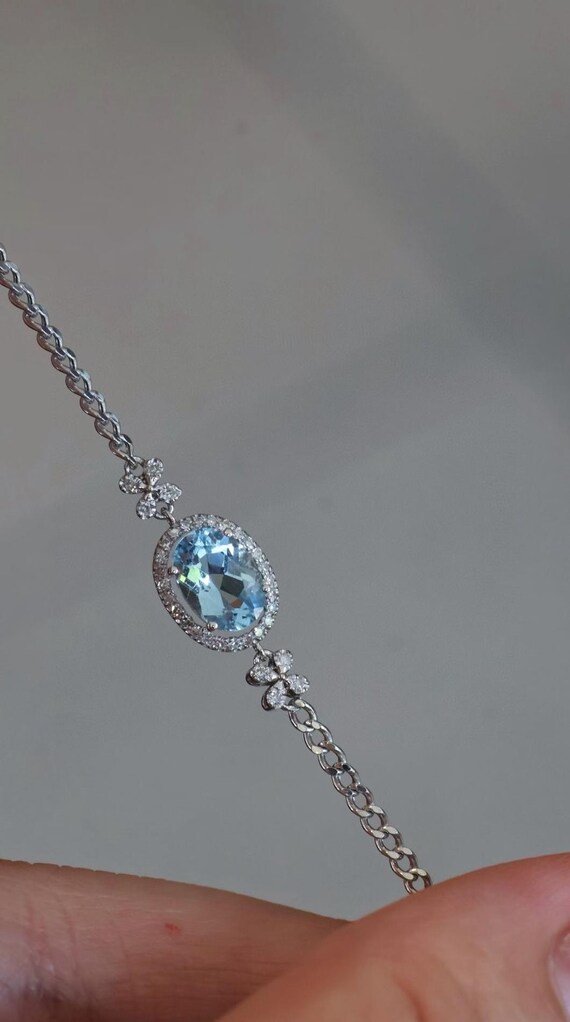 18Kホワイトゴールド天然アクアマリン天然ダイヤモンドブレスレット