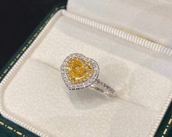 Anel de diamante amarelo natural em ouro branco 18K, anel de diamante extravagante, anéis elegantes, anel de diamante de ouro, anel de diamante real, anel de casamento