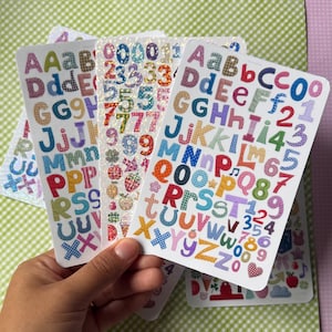 Alphabet + Number Scrap Fabric|Paper Collage Style Sticker Sheet