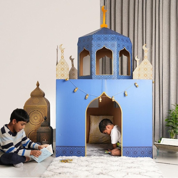 Charmante mosquée en carton bleu