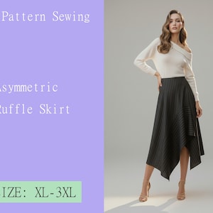 Asymmetric Ruffle Skirt patterns sewing PDF digital goods DIY size XL-3XL