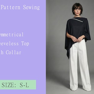 Asymmetrical Sleeveless Top with Collar patterns sewing PDF digital goods DIY S-L
