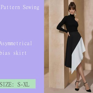 asymmetrical bias skirt patterns sewing PDF digital goods DIY S-XL